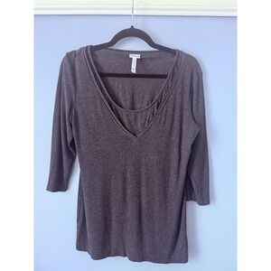 A Pea In The Pod Sleep Nursing/Breastfeeding Sz Large Dark Gray 3/4 Sleeve Top‎